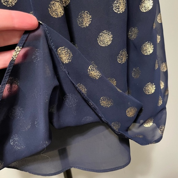 Joseph Ribkoff Midnight Blue Gold Dot Ruffle Collar Long Sleeve Top Style 181608 - Picture 7 of 10